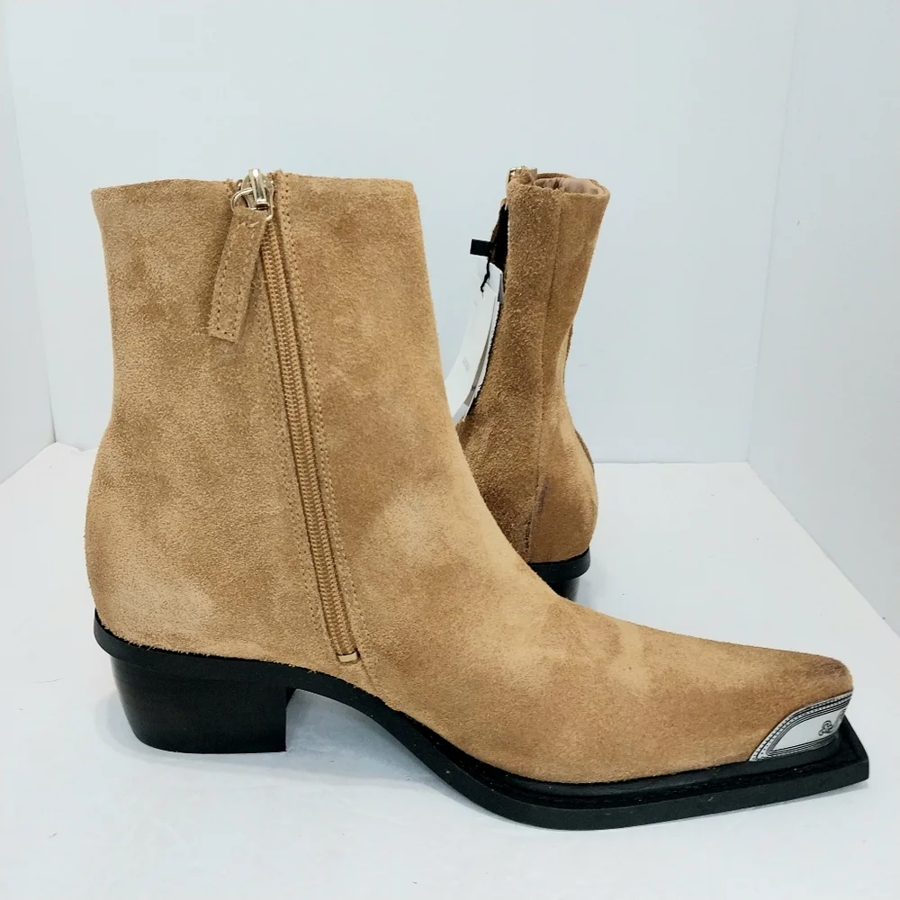 Mango Suede Leather, Distressed, Western Ankle Boots, NWT, Size 38|‎ US 7.5